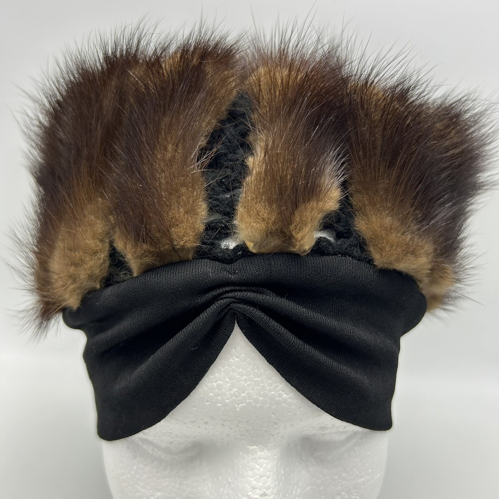 Vtg Fur Hat Brown Mink ? Luxury Turban Style Stretch 50s 60s Old Money